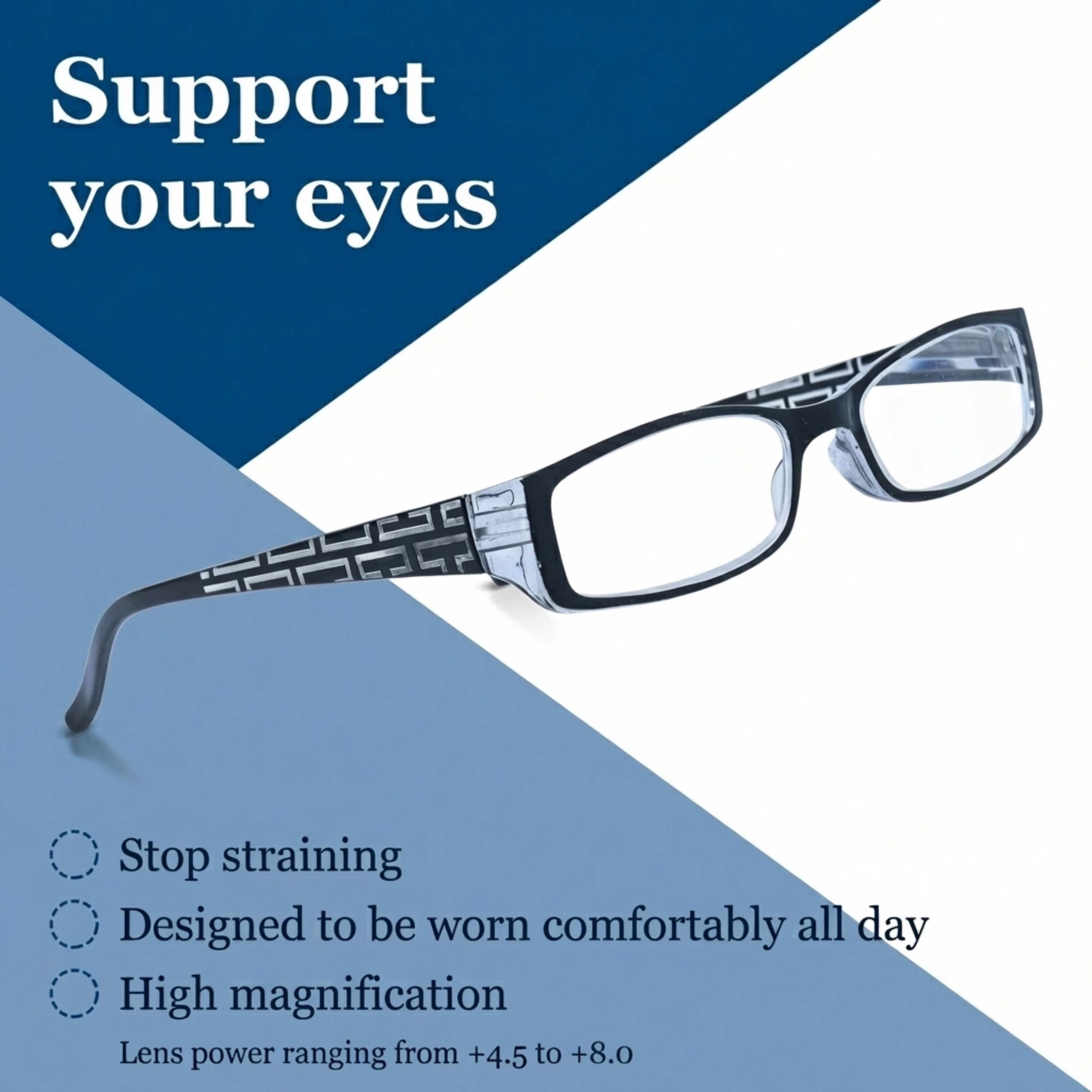 Super Strength II High Magnification Reading Glasses +4.5 to +8.0