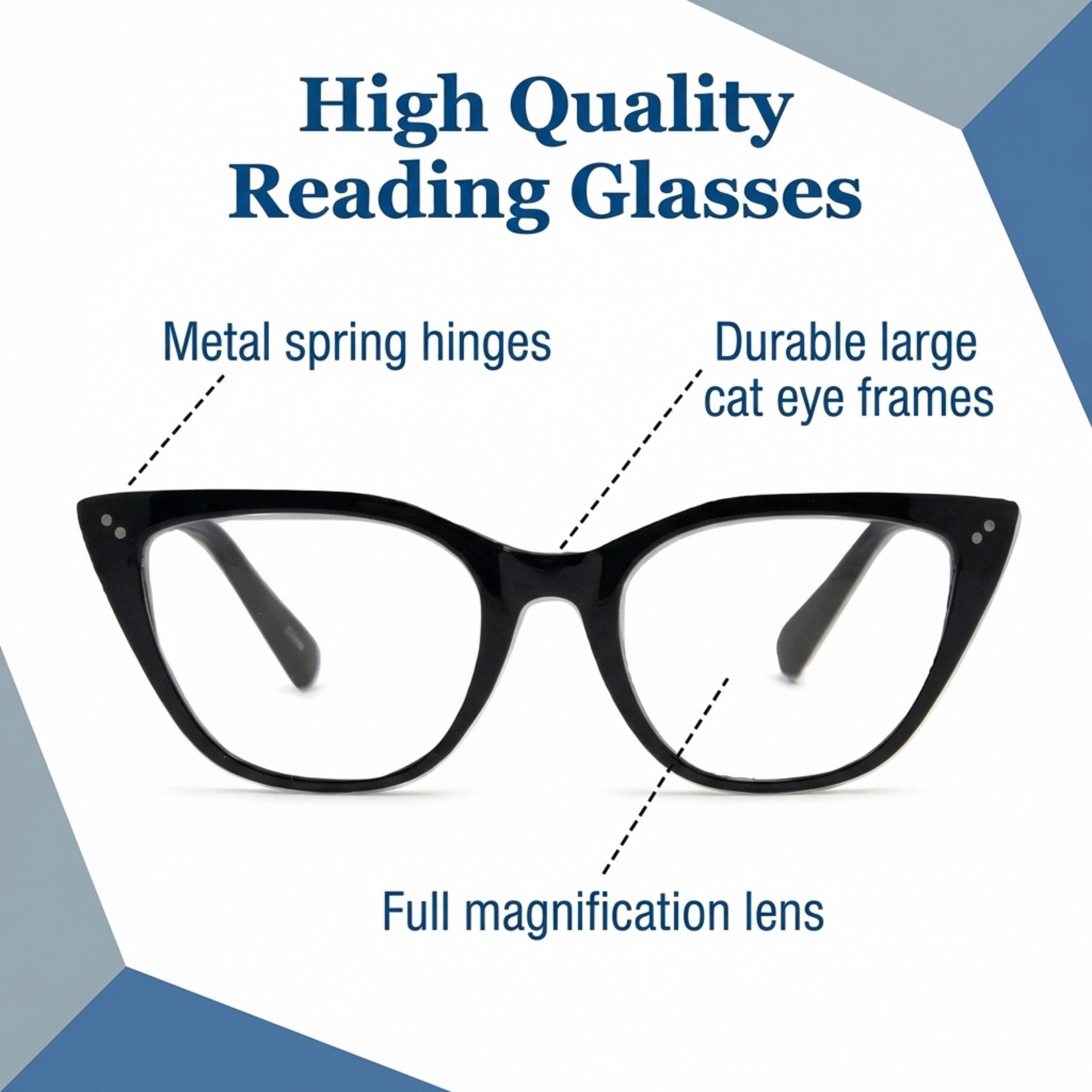 In Style Eyes Stylish Large Cateye Reading Glasses – Retro Fashion Readers for Women – Lightweight Spring Hinge Comfort