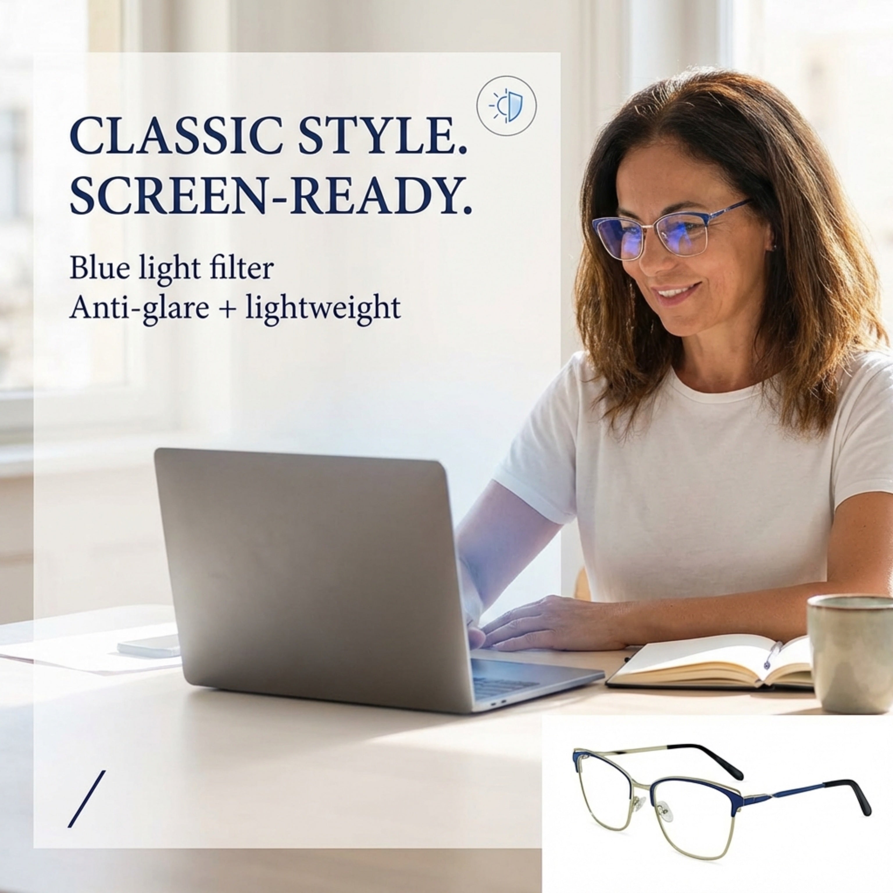 Premium Screen-Comfort Reading Glasses – Retro Cateye Browline – Anti-Glare, Spring Hinges