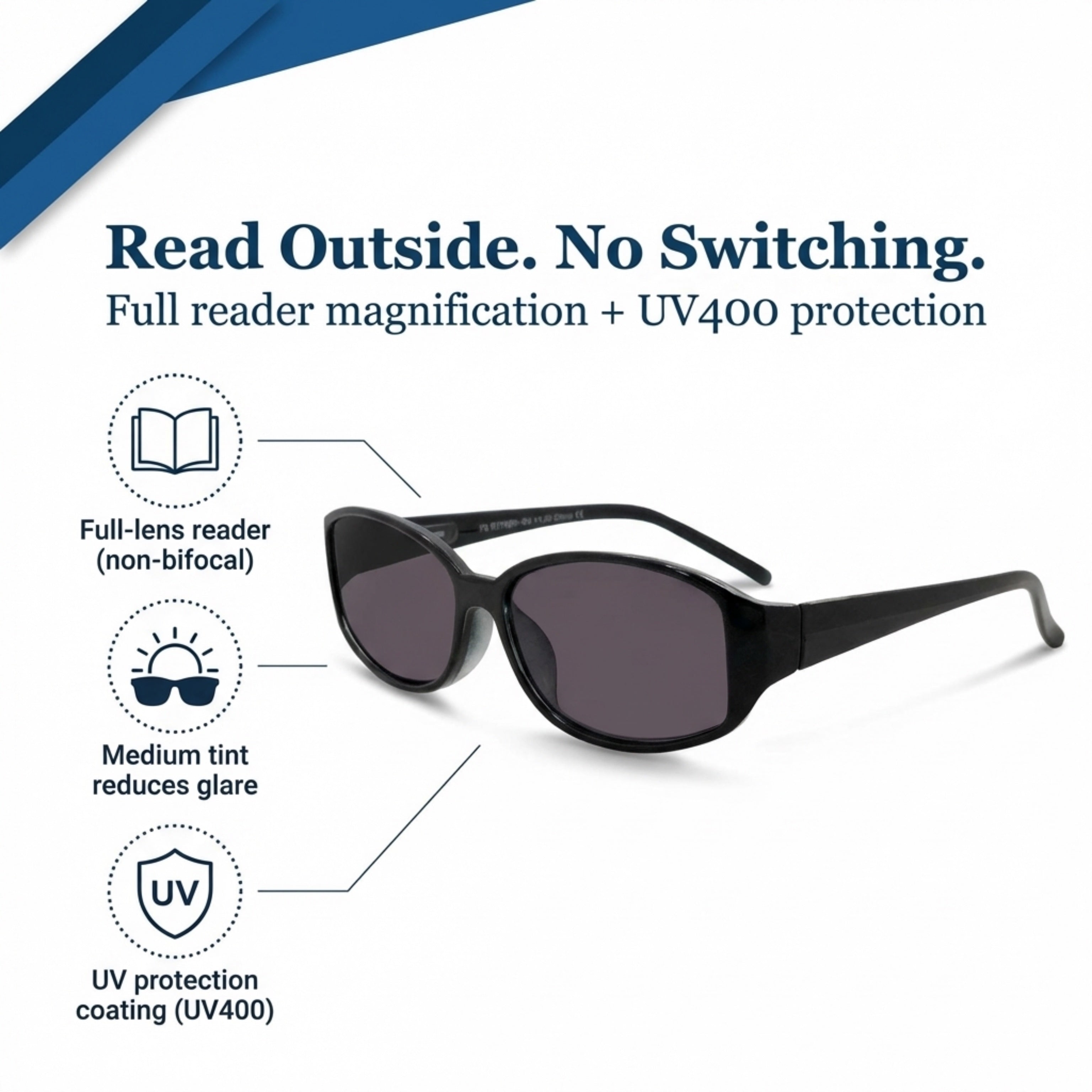 Stylish Oval Full-Rim Reader Sunglasses