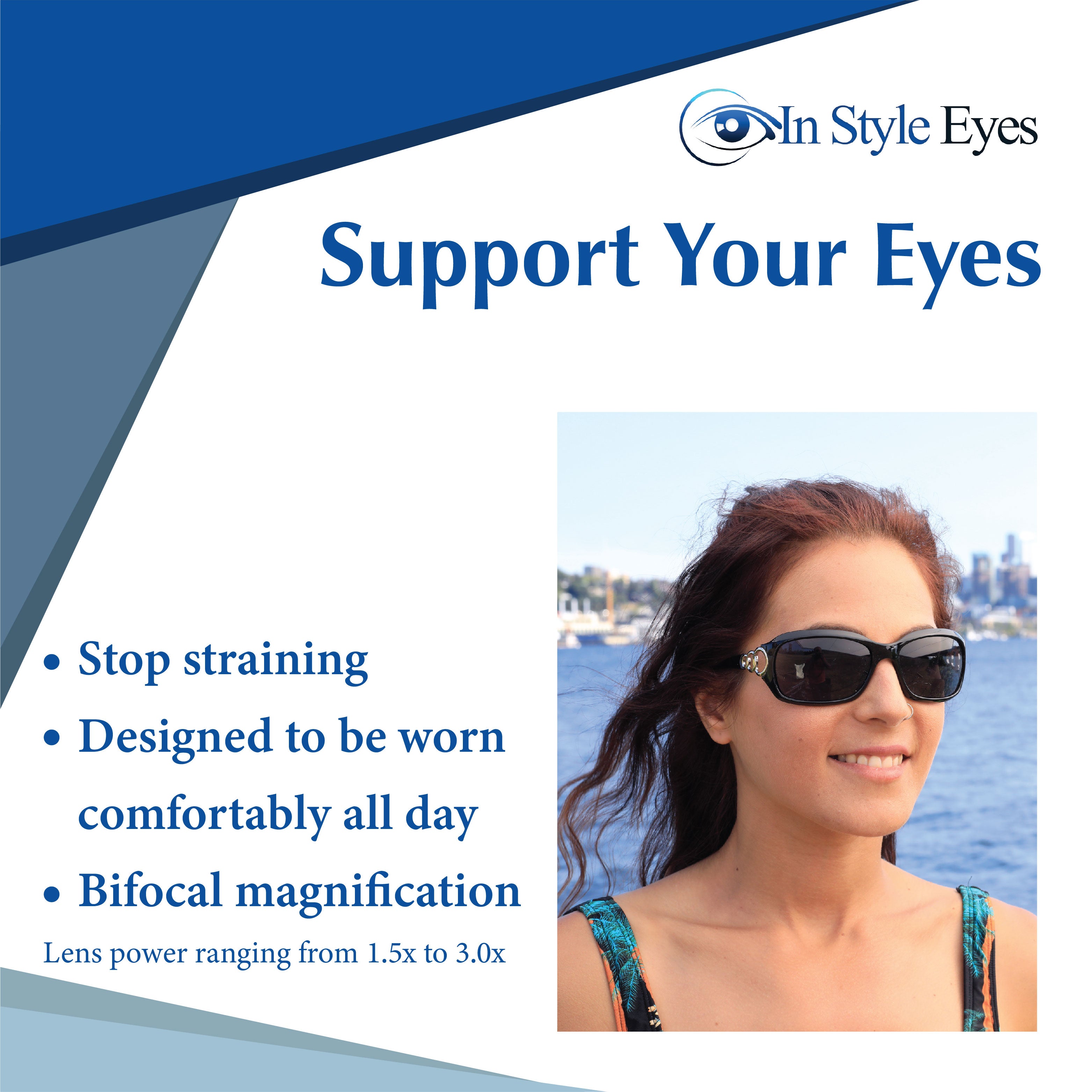 Circle Power Nearly Invisible Line Bifocal Sunglasses – Italian Design Large Frame Sun Readers for Women
