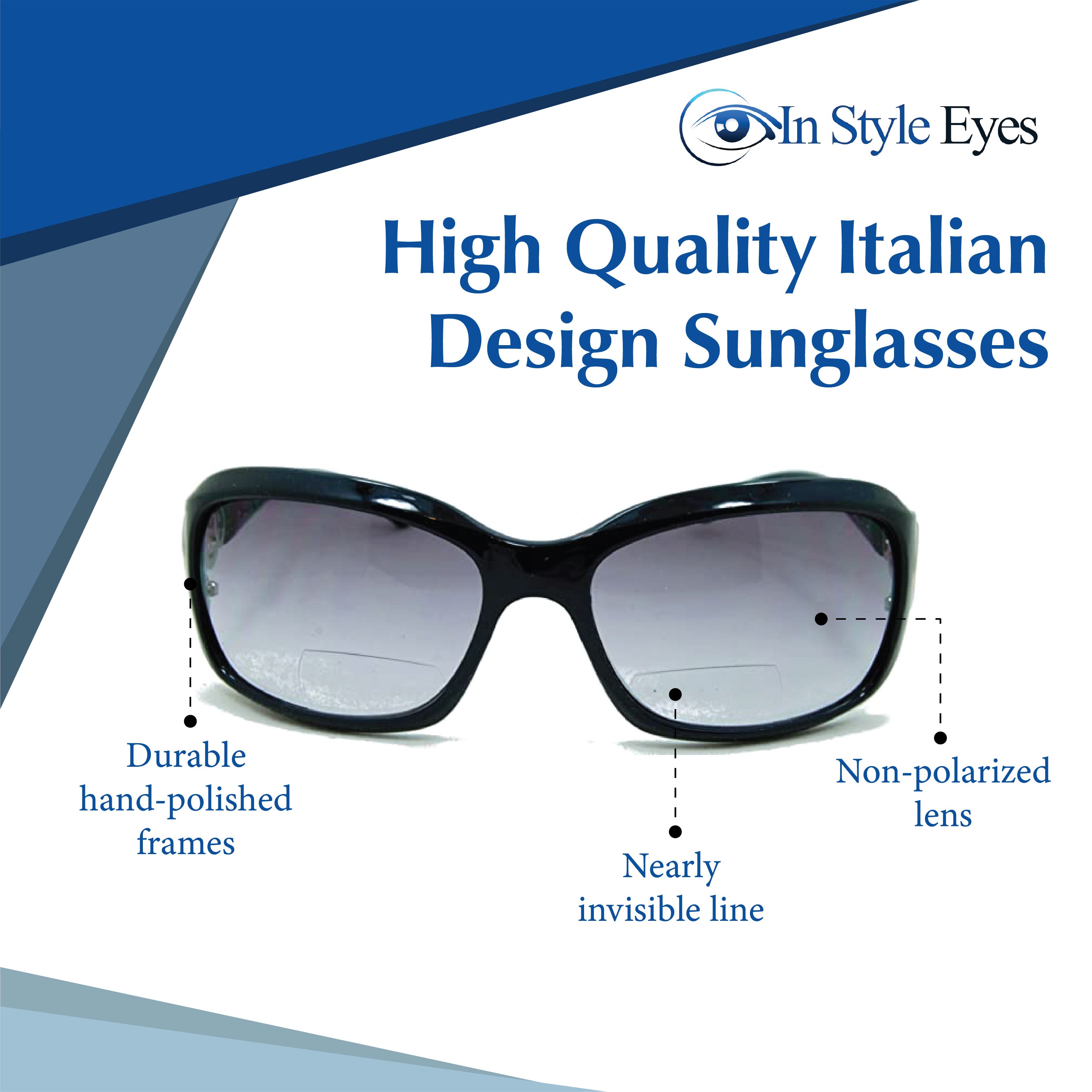 Circle Power Nearly Invisible Line Bifocal Sunglasses – Italian Design Large Frame Sun Readers for Women