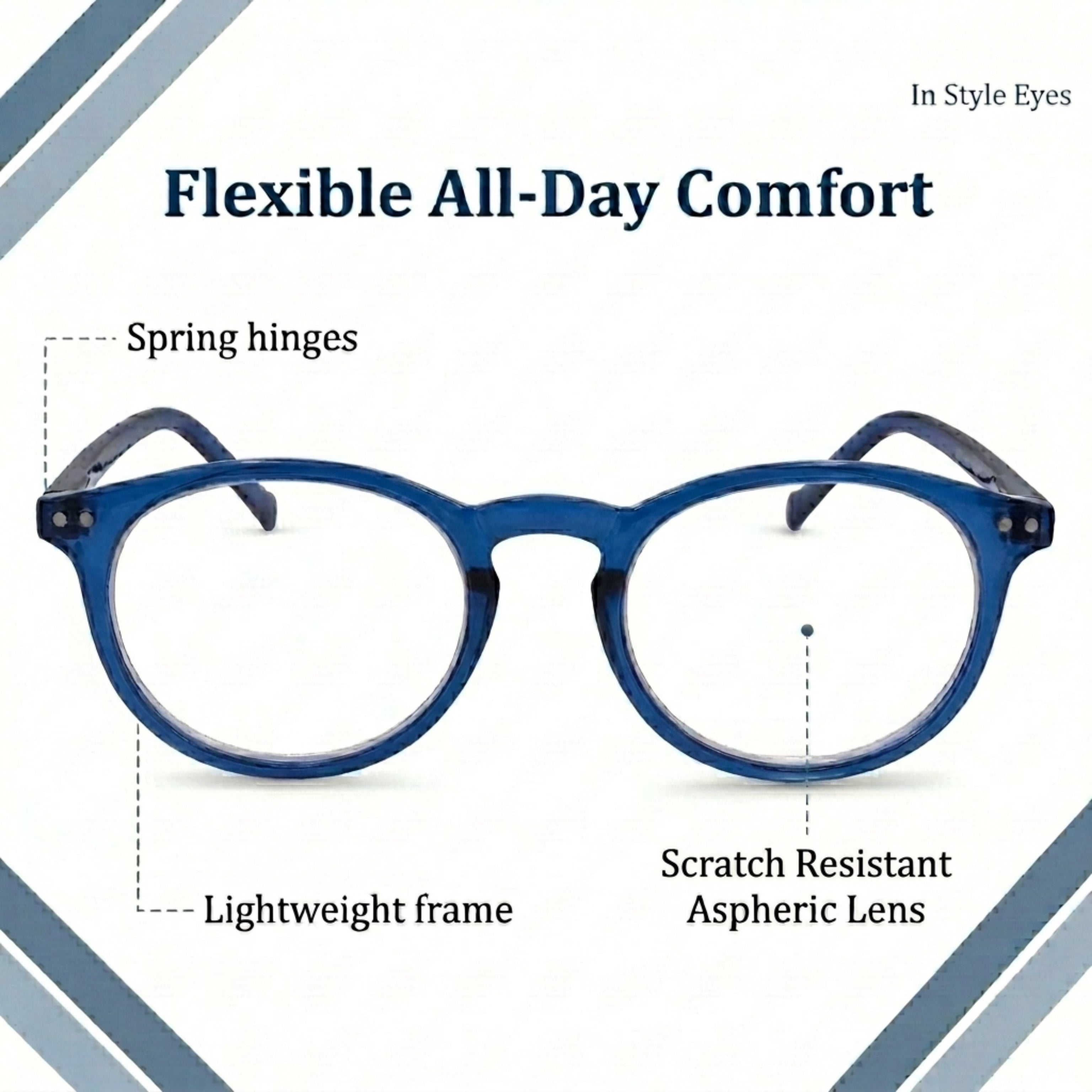 Flexible Readers – Super Comfortable Lightweight Reading Glasses – Classic Round Full Frame – +1.00 to +6.00