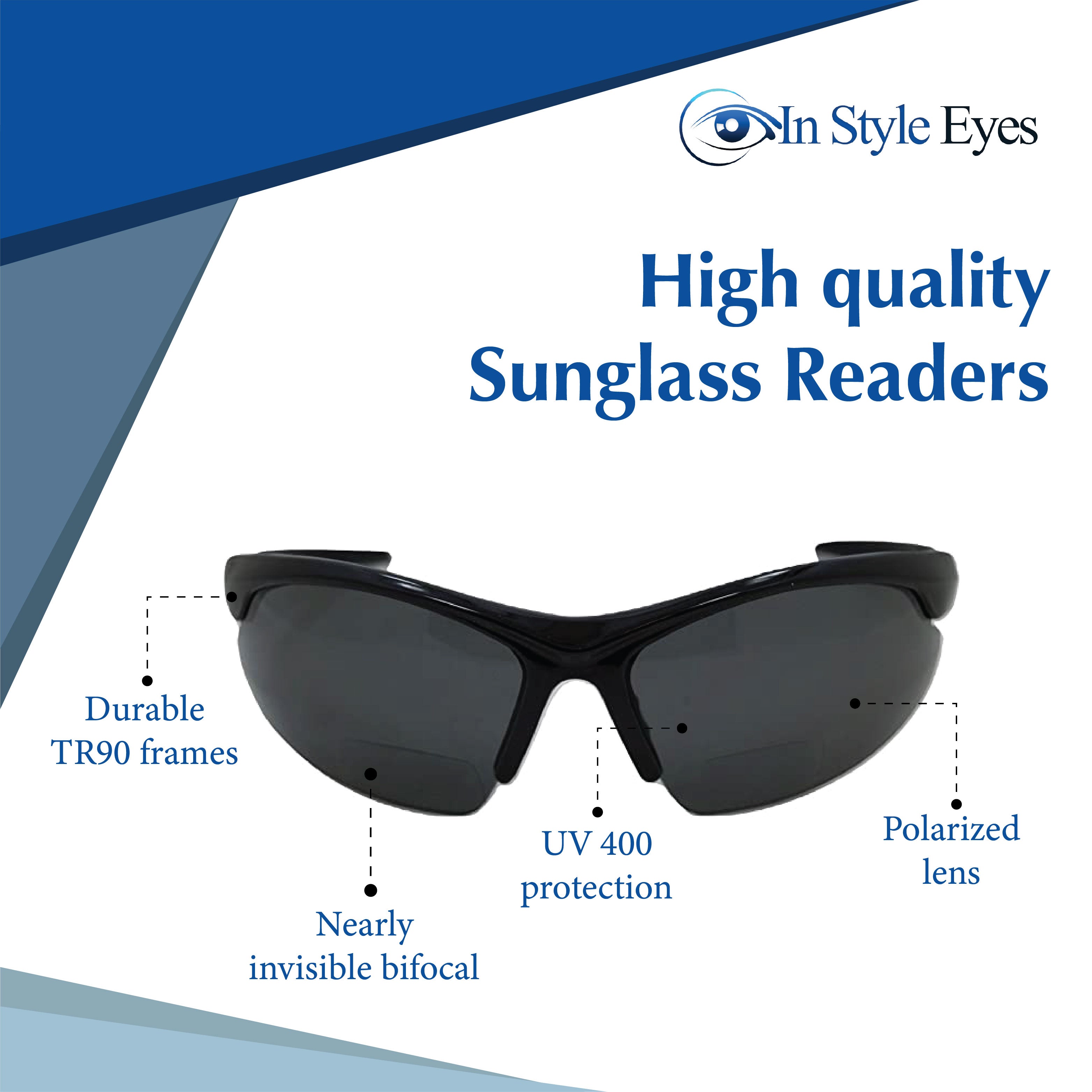 In Style Eyes Blazin Maui Polarized Wrap Bifocal Sunglasses – UV400 Nearly Invisible Line Sport Readers for Men & Women