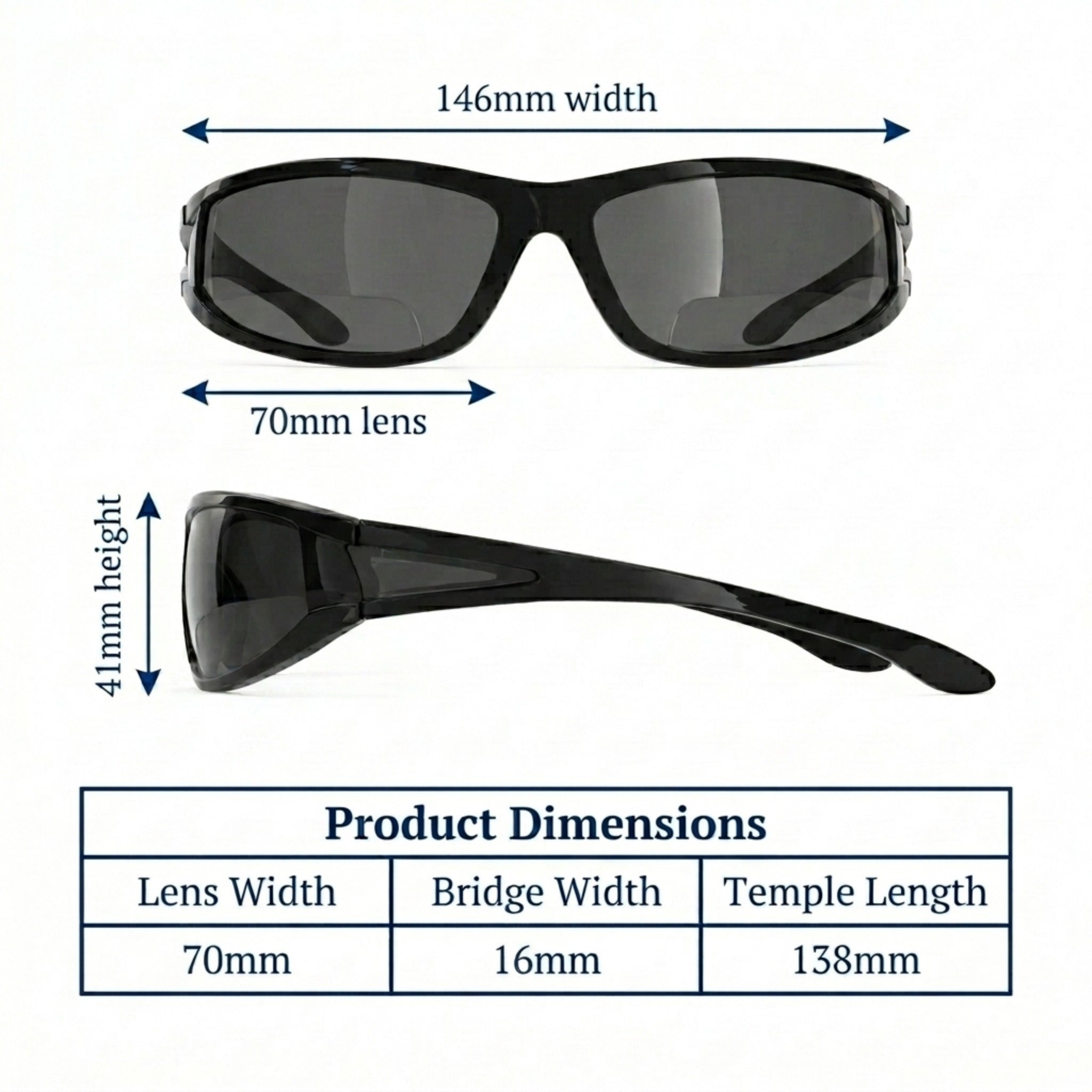 Del Mar Polarized Wrap Nearly Invisible Line Bifocal Sunglass Readers