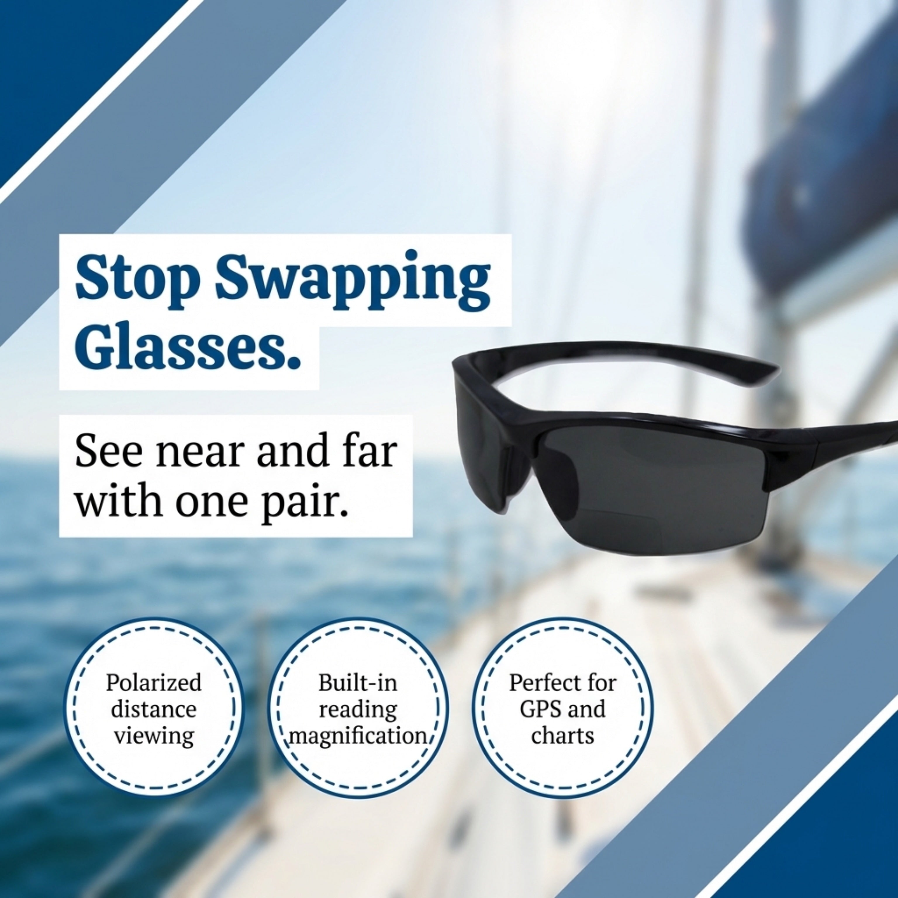 Magnificent Maui Wrap Polarized Nearly Invisible Line Bifocal Sunglasses