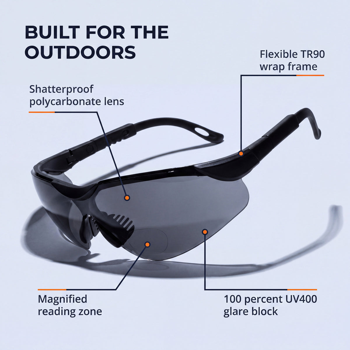 ProSight ANSI Z87.1 Bifocal Sunglasses – UV400 Wrap-Around Sport Readers (1.0-3.0)