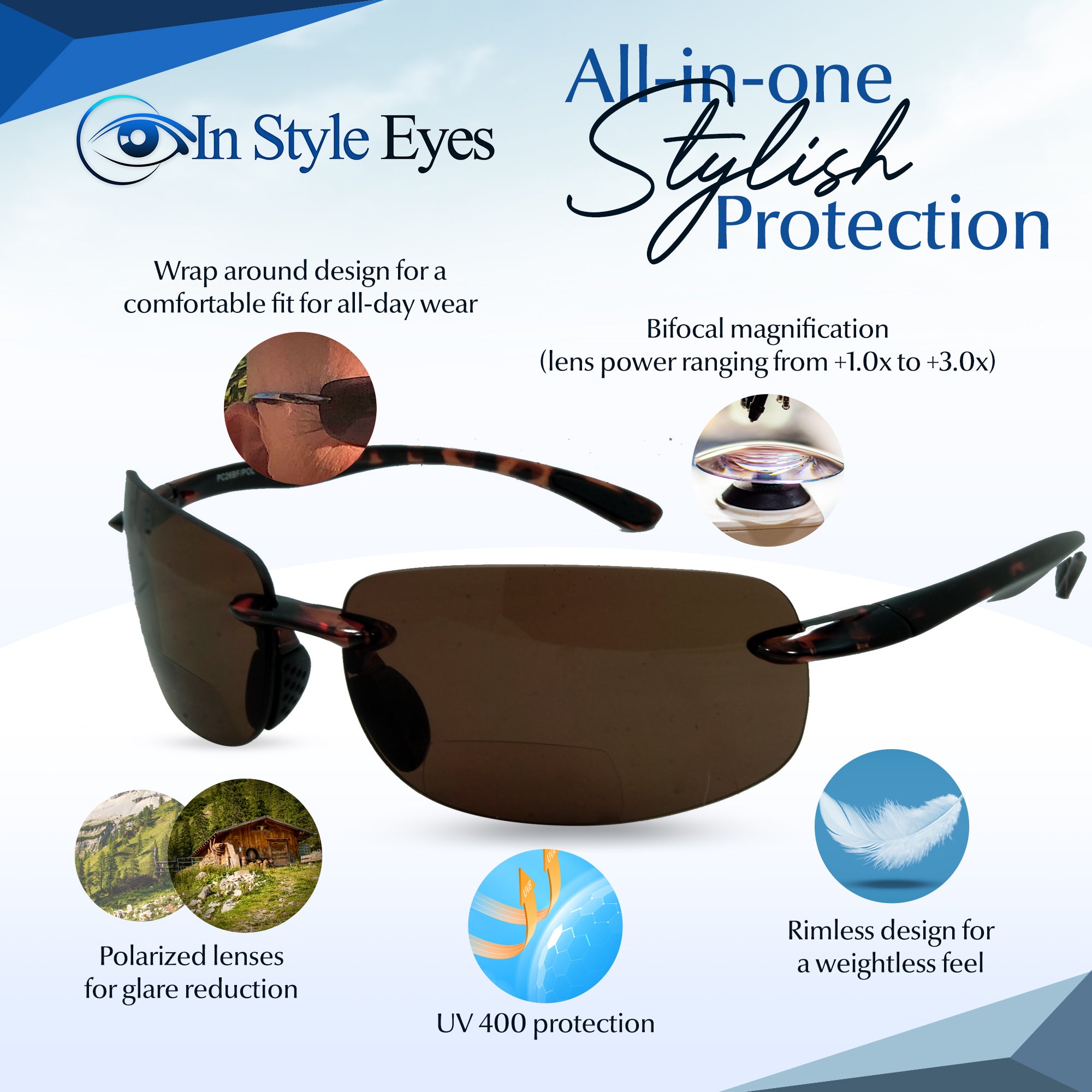 Lovin Maui Wrap Polarized Nearly Invisible Line Bifocal Sunglasses