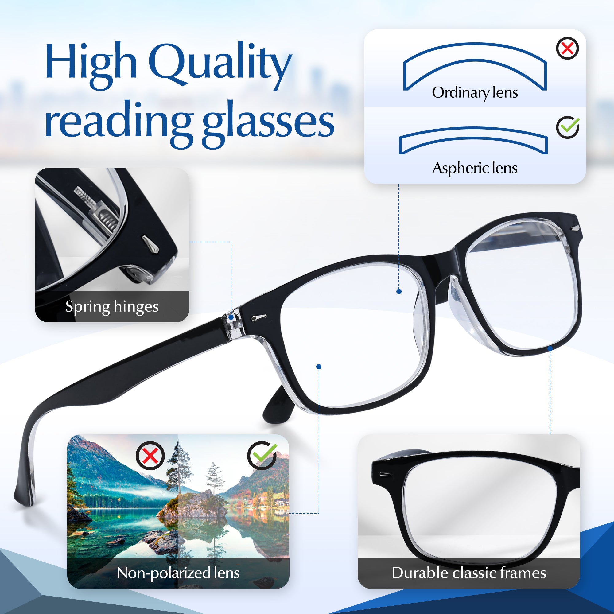 In Style Eyes Powerful High Power Reading Glasses – Rectangular Readers for AMD & Glaucoma Support +4.50 to +8.00
