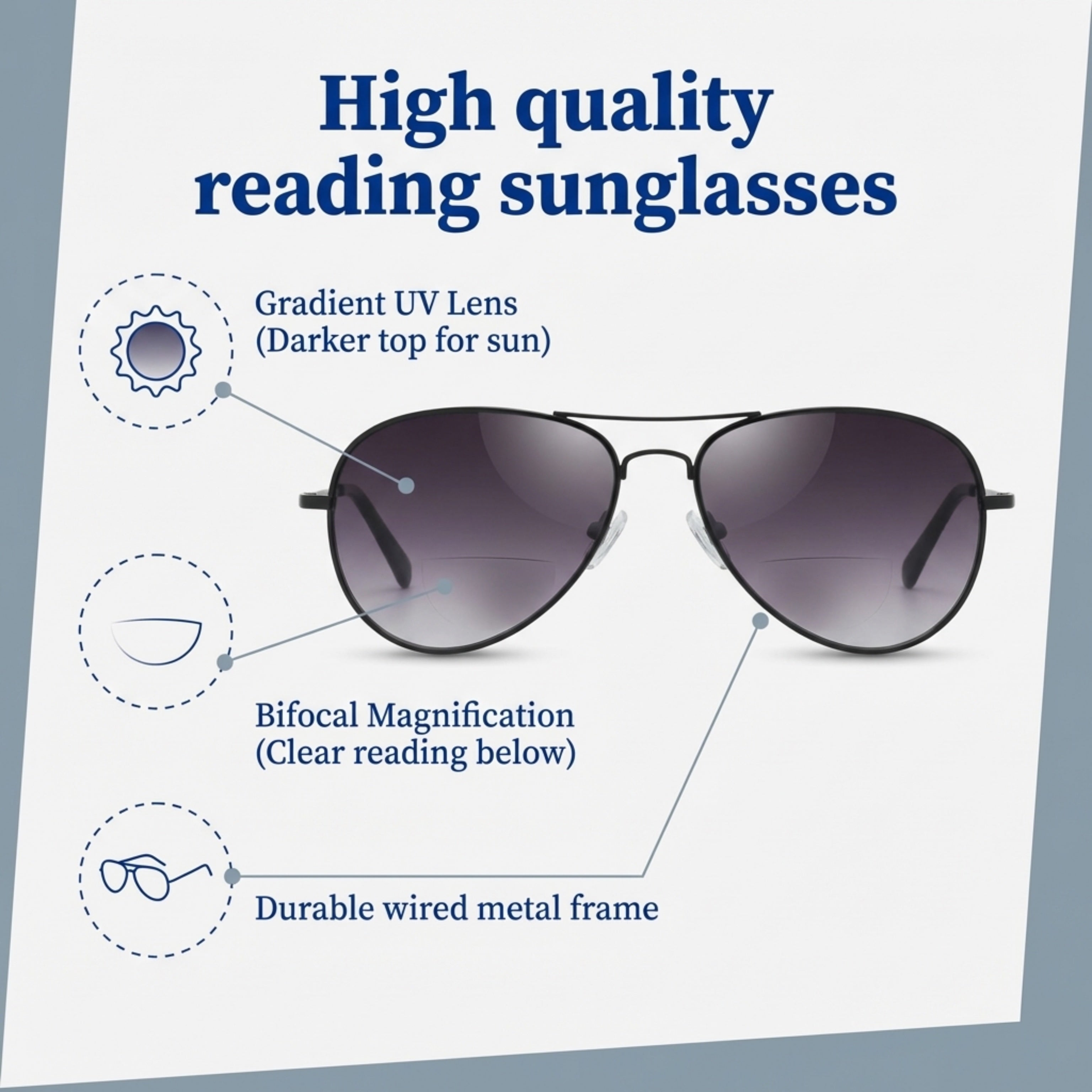 CMoore Classic Aviator Bifocal Sunglasses – Gradient UV400 Lenses & Lightweight Spring-Hinge Frame