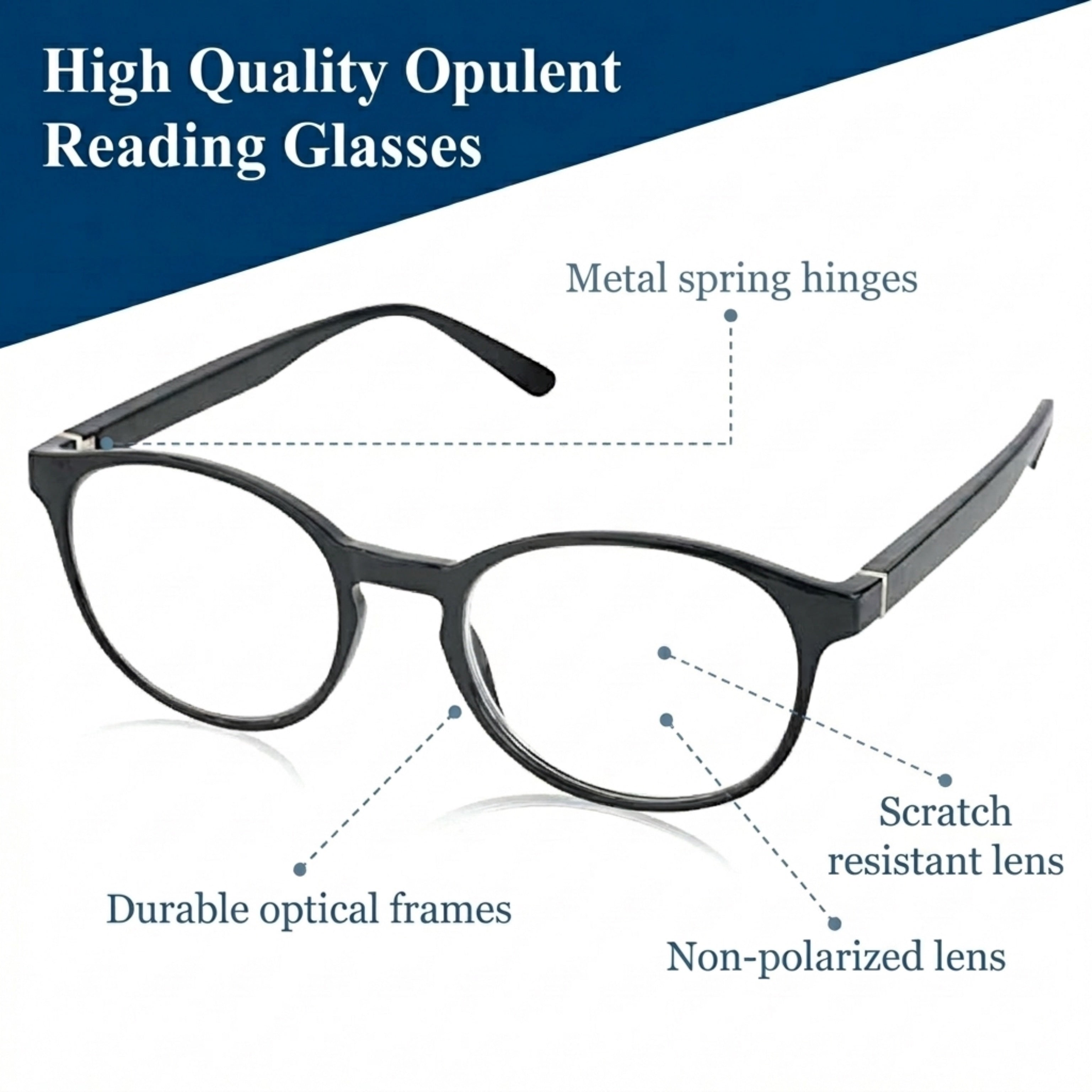 In Style Eyes Opulent Reading Glasses – Classic Oval Full-Rimmed Frames – Lightweight Fashion Readers with Metal Spring Hinges