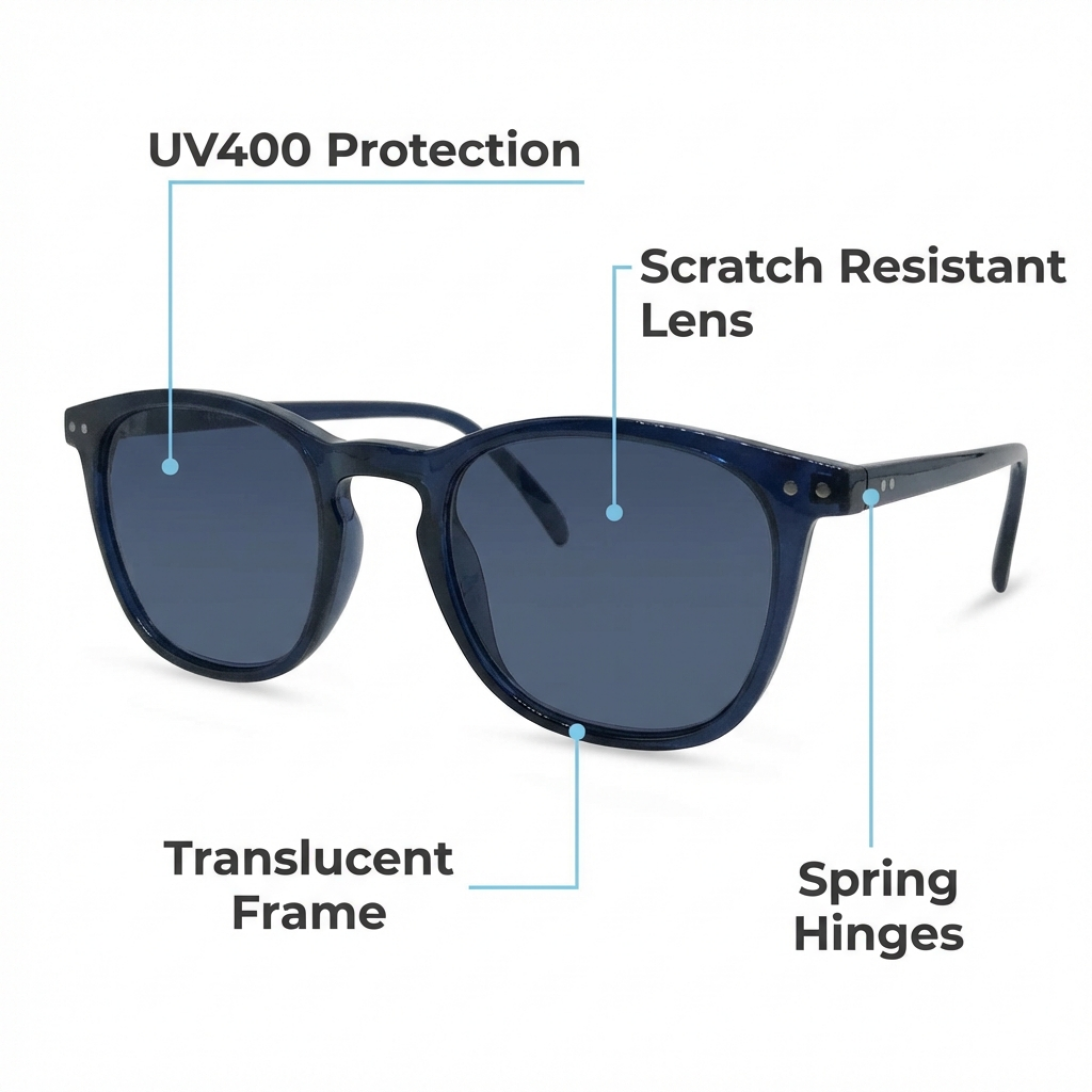 Sidekick Translucent Sun Readers, Full Reader Sunglasses for Women & Men - Spring Hinge Comfort