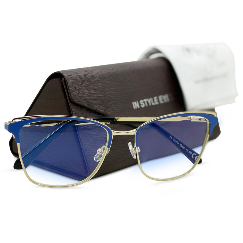 Premium Blue Light Reading Glasses. Gold Frame Cat Eye Glasses